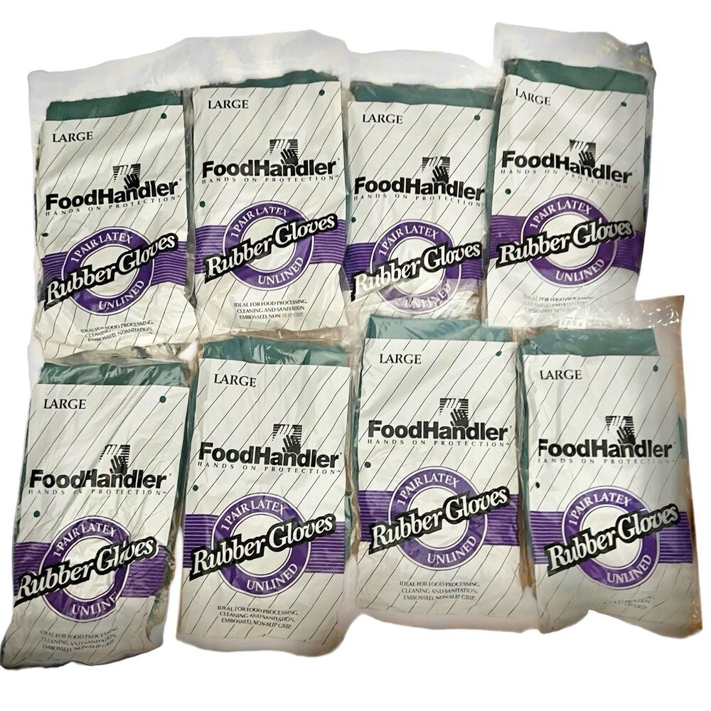 Set of 8 Sz Large Reusable Latex Gloves Food Safe
